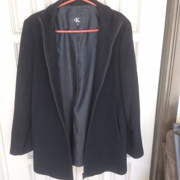 Vintage Calvin Klein Coat Wool/Cashmere Black SzM Womens Pre-Owned - Picture 4 of 8
